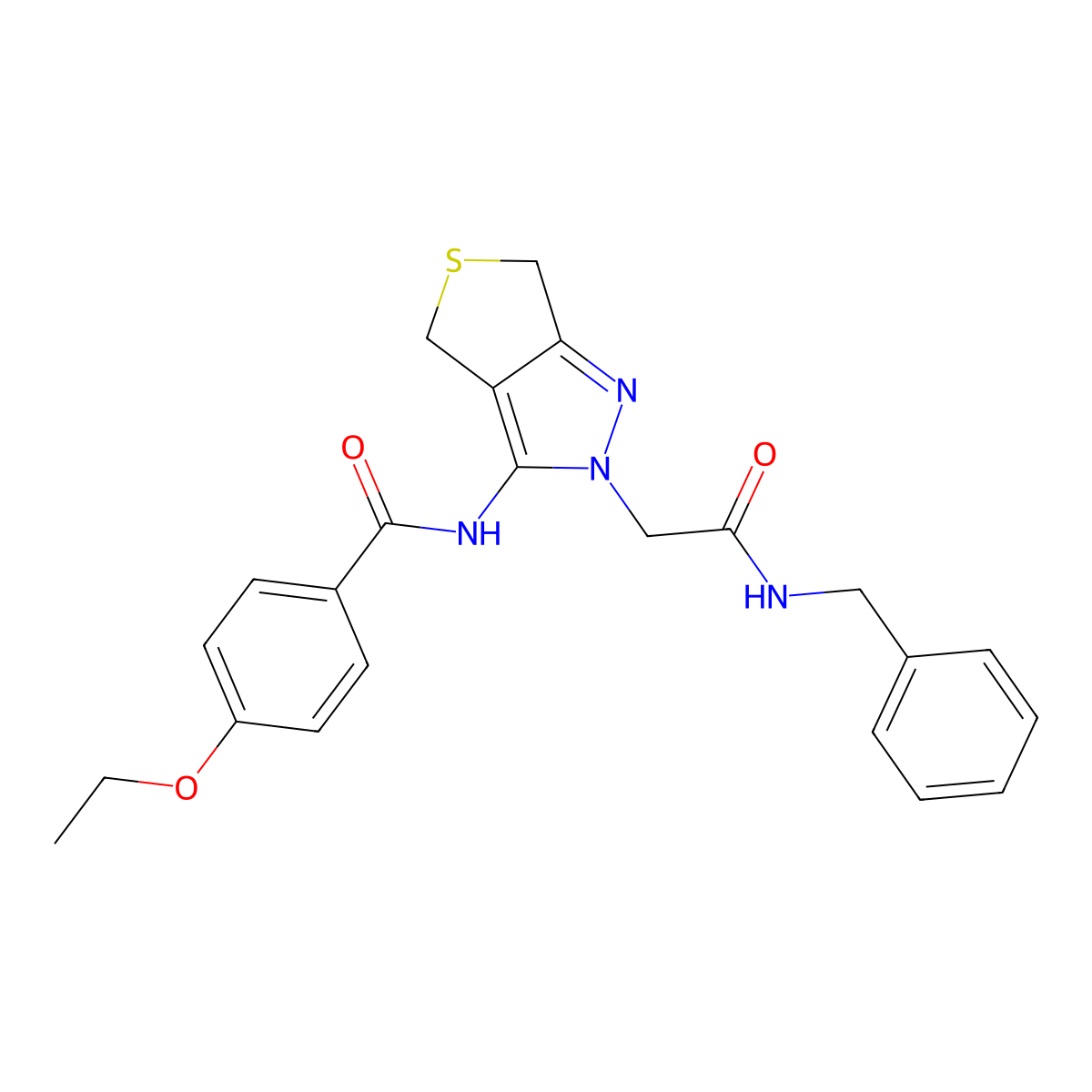 N-(2-(2-(benzylamino)-2-oxoethyl)-4,6-dihydro-2H-thieno[3,4-c]pyrazol-3-yl)-4-ethoxybenzamide molecular structure, CAS 1105249-29-3