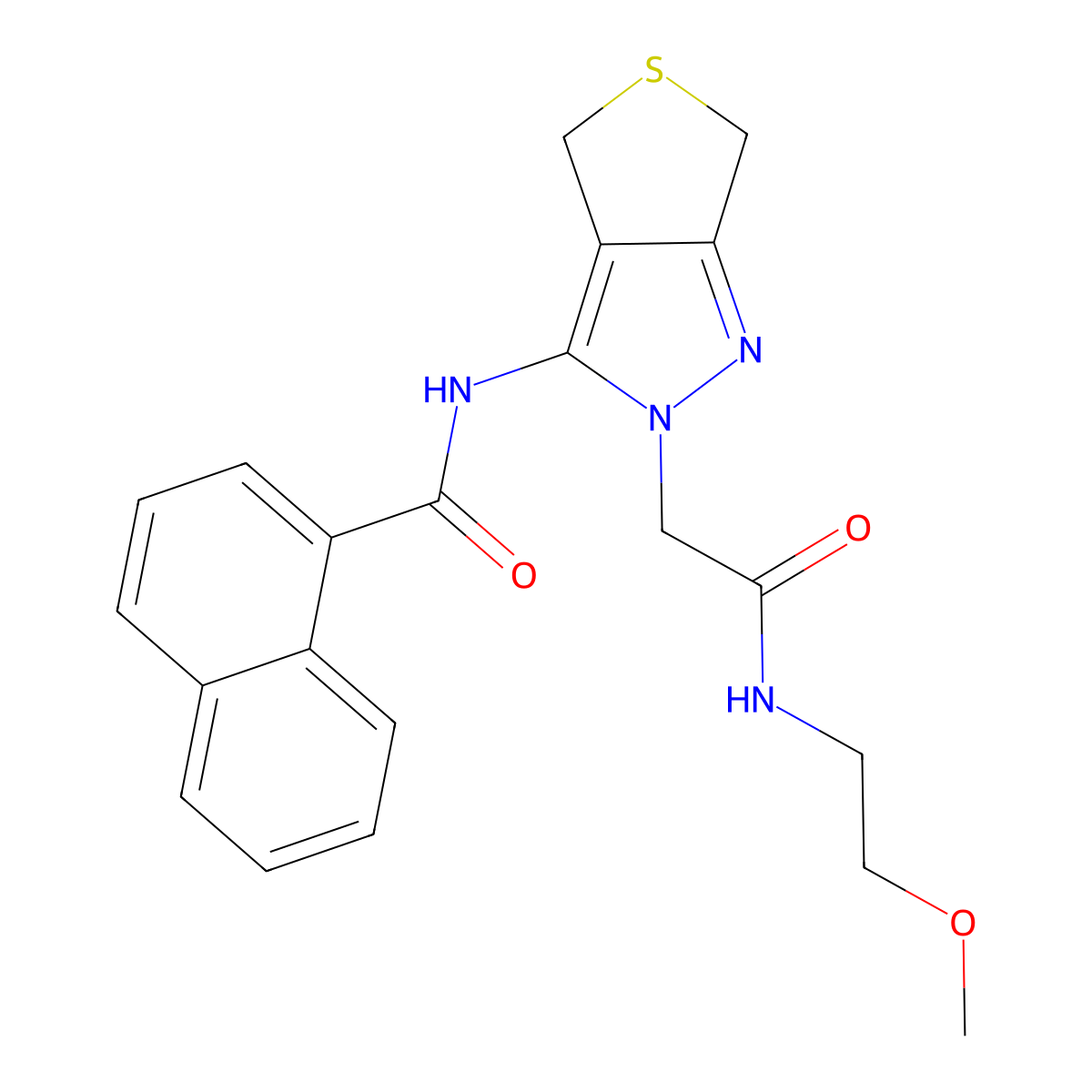 N-(2-(2-((2-methoxyethyl)amino)-2-oxoethyl)-4,6-dihydro-2H-thieno[3,4-c]pyrazol-3-yl)-1-naphthamide molecular structure, CAS 1105249-30-6