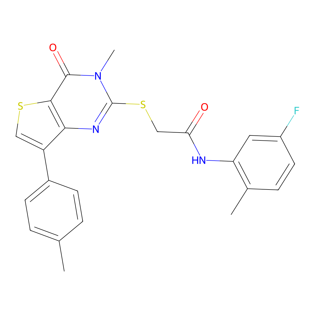 N-(5-fluoro-2-methylphenyl)-2-{[3-methyl-7-(4-methylphenyl)-4-oxo-3,4-dihydrothieno[3,2-d]pyrimidin-2-yl]sulfanyl}acetamide molecular structure, CAS 1105249-31-7