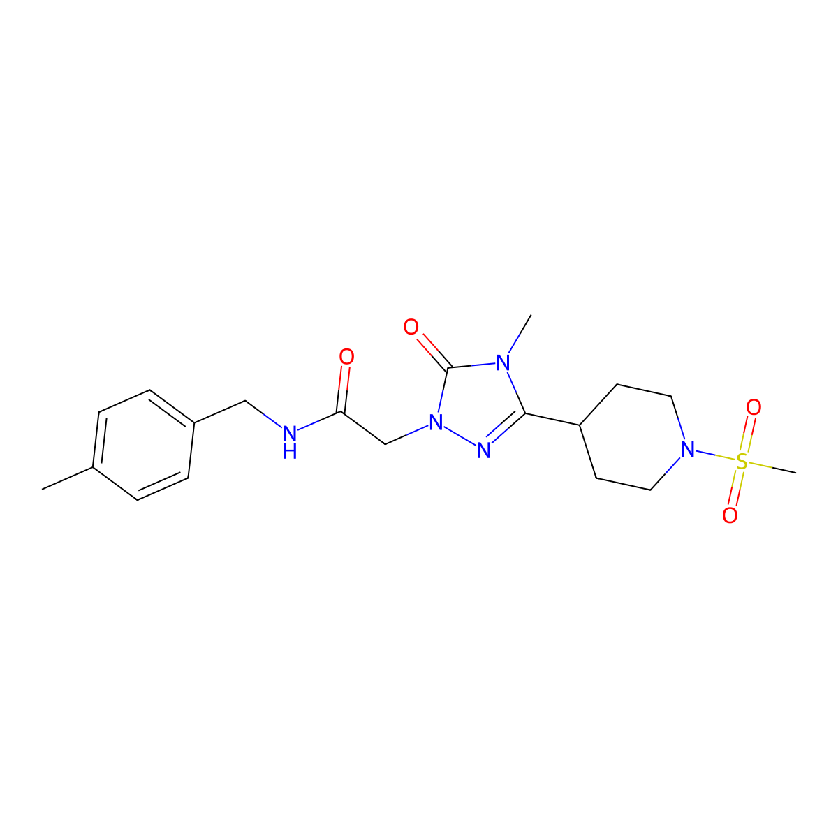 2-(4-methyl-3-(1-(methylsulfonyl)piperidin-4-yl)-5-oxo-4,5-dihydro-1H-1,2,4-triazol-1-yl)-N-(4-methylbenzyl)acetamide molecular structure, CAS 1105249-33-9