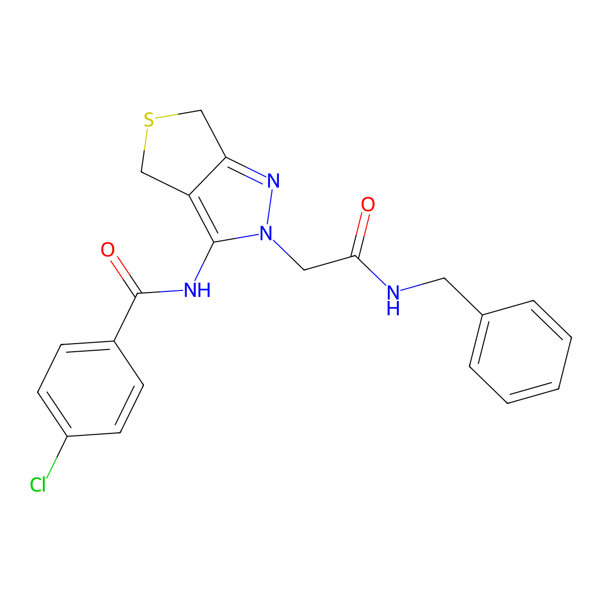N-(2-(2-(benzylamino)-2-oxoethyl)-4,6-dihydro-2H-thieno[3,4-c]pyrazol-3-yl)-4-chlorobenzamide molecular structure, CAS 1105249-35-1