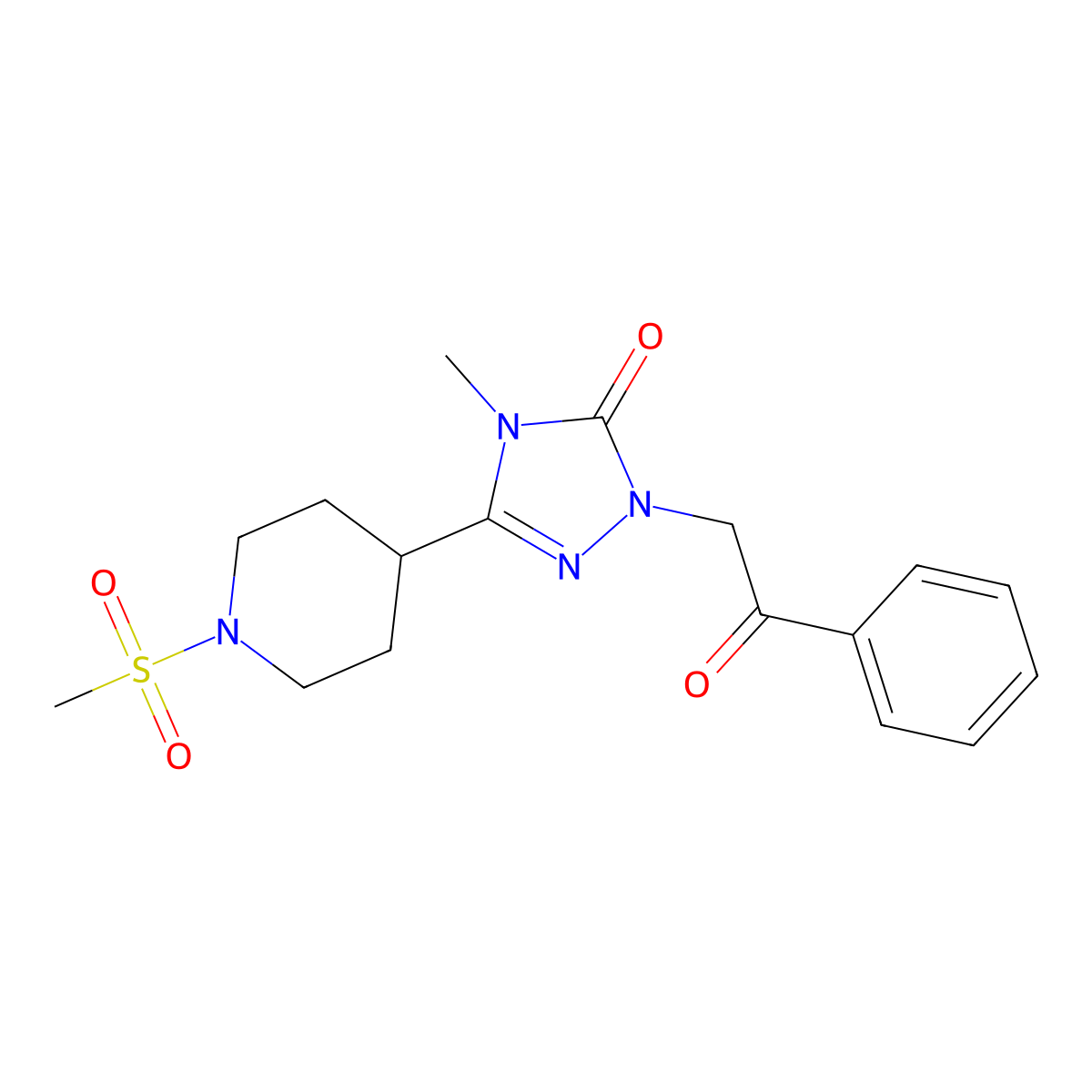4-methyl-3-(1-(methylsulfonyl)piperidin-4-yl)-1-(2-oxo-2-phenylethyl)-1H-1,2,4-triazol-5(4H)-one molecular structure, CAS 1105249-39-5