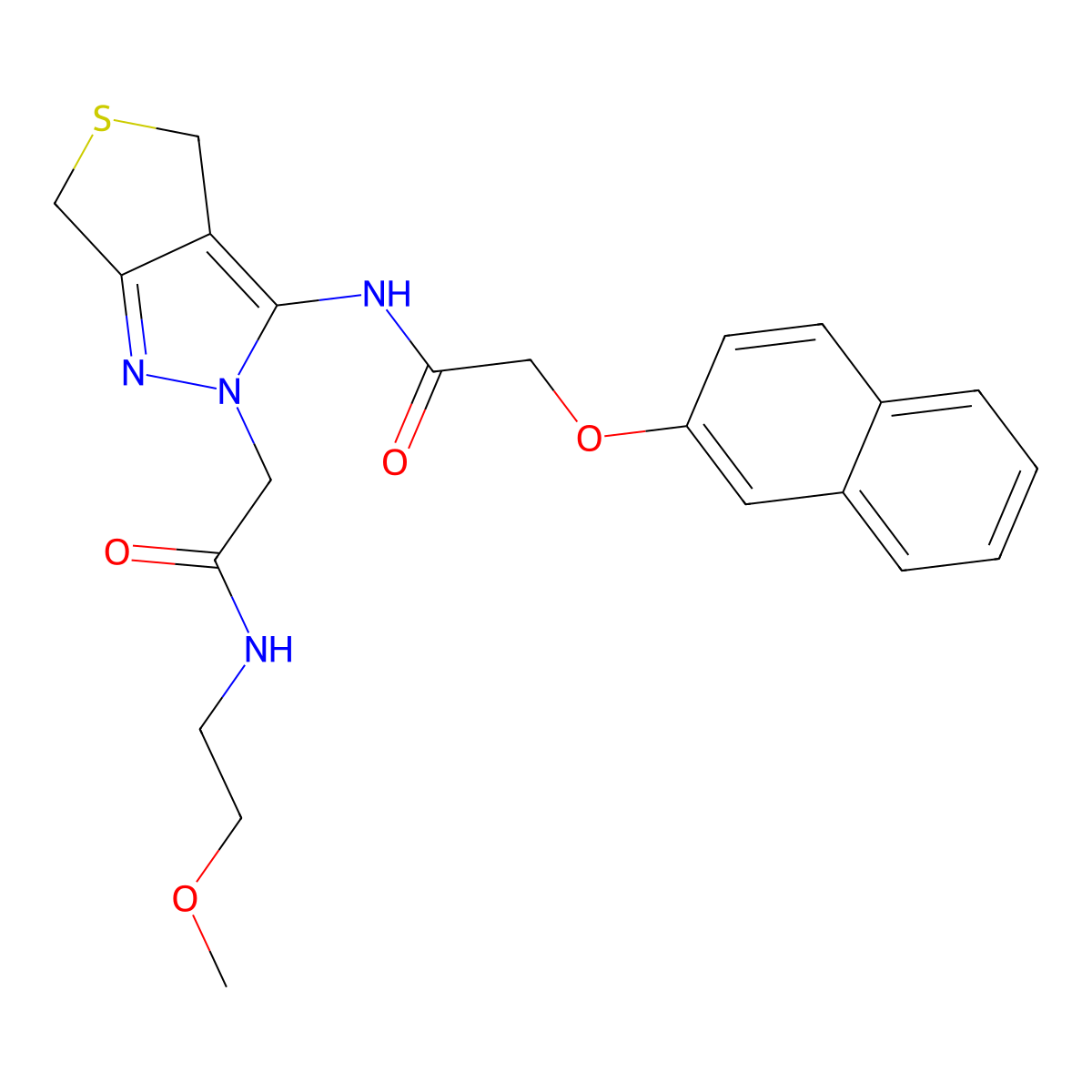 N-(2-methoxyethyl)-2-(3-(2-(naphthalen-2-yloxy)acetamido)-4,6-dihydro-2H-thieno[3,4-c]pyrazol-2-yl)acetamide molecular structure, CAS 1105249-42-0