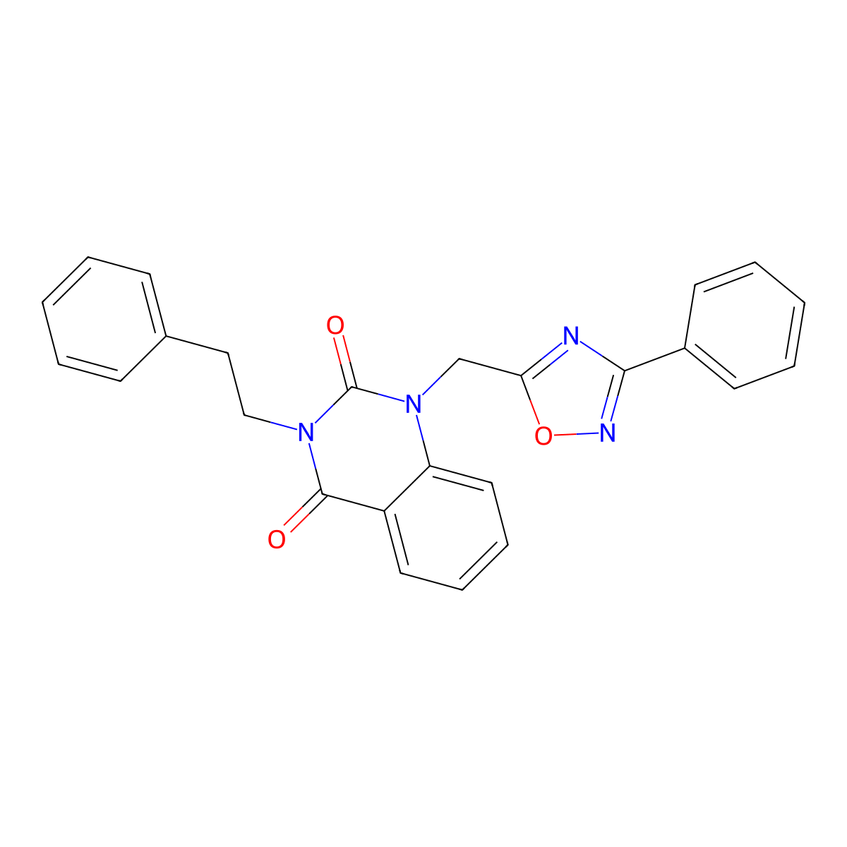 3-phenethyl-1-((3-phenyl-1,2,4-oxadiazol-5-yl)methyl)quinazoline-2,4(1H,3H)-dione molecular structure, CAS 1105249-43-1