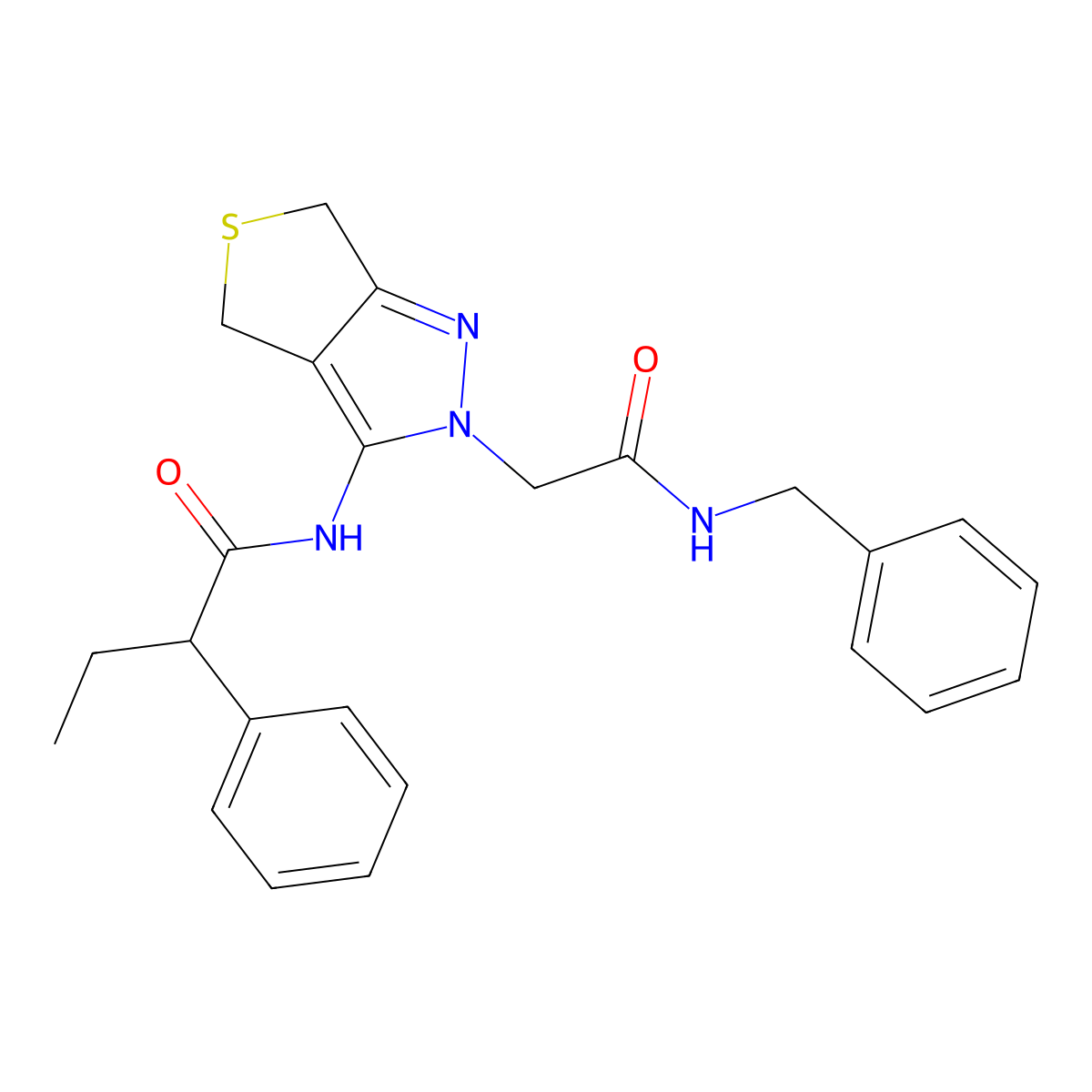 N-(2-(2-(benzylamino)-2-oxoethyl)-4,6-dihydro-2H-thieno[3,4-c]pyrazol-3-yl)-2-phenylbutanamide molecular structure, CAS 1105249-47-5