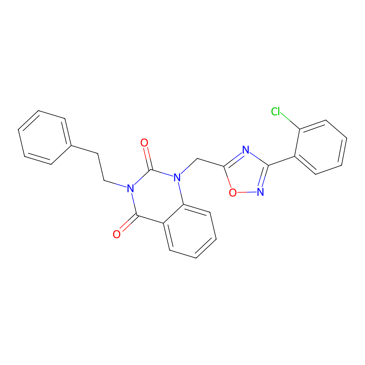 1-{[3-(2-Chlorophenyl)-1,2,4-oxadiazol-5-yl]methyl}-3-(2-phenylethyl)-1,2,3,4-tetrahydroquinazoline-2,4-dione molecular structure, CAS 1105249-49-7