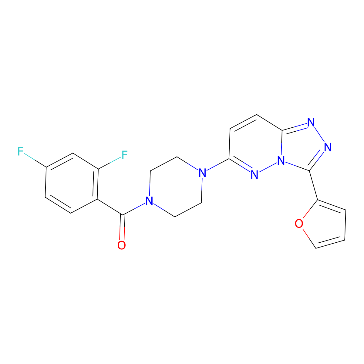 (2,4-Difluorophenyl)(4-(3-(furan-2-yl)-[1,2,4]triazolo[4,3-b]pyridazin-6-yl)piperazin-1-yl)methanone molecular structure, CAS 1105249-50-0