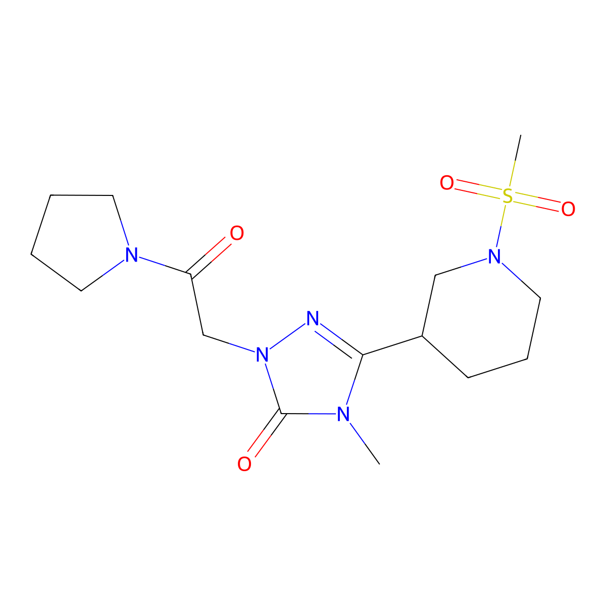 4-methyl-3-(1-(methylsulfonyl)piperidin-3-yl)-1-(2-oxo-2-(pyrrolidin-1-yl)ethyl)-1H-1,2,4-triazol-5(4H)-one molecular structure, CAS 1105249-57-7