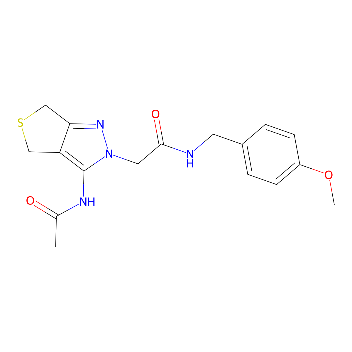 2-(3-acetamido-4,6-dihydro-2H-thieno[3,4-c]pyrazol-2-yl)-N-(4-methoxybenzyl)acetamide molecular structure, CAS 1105249-59-9