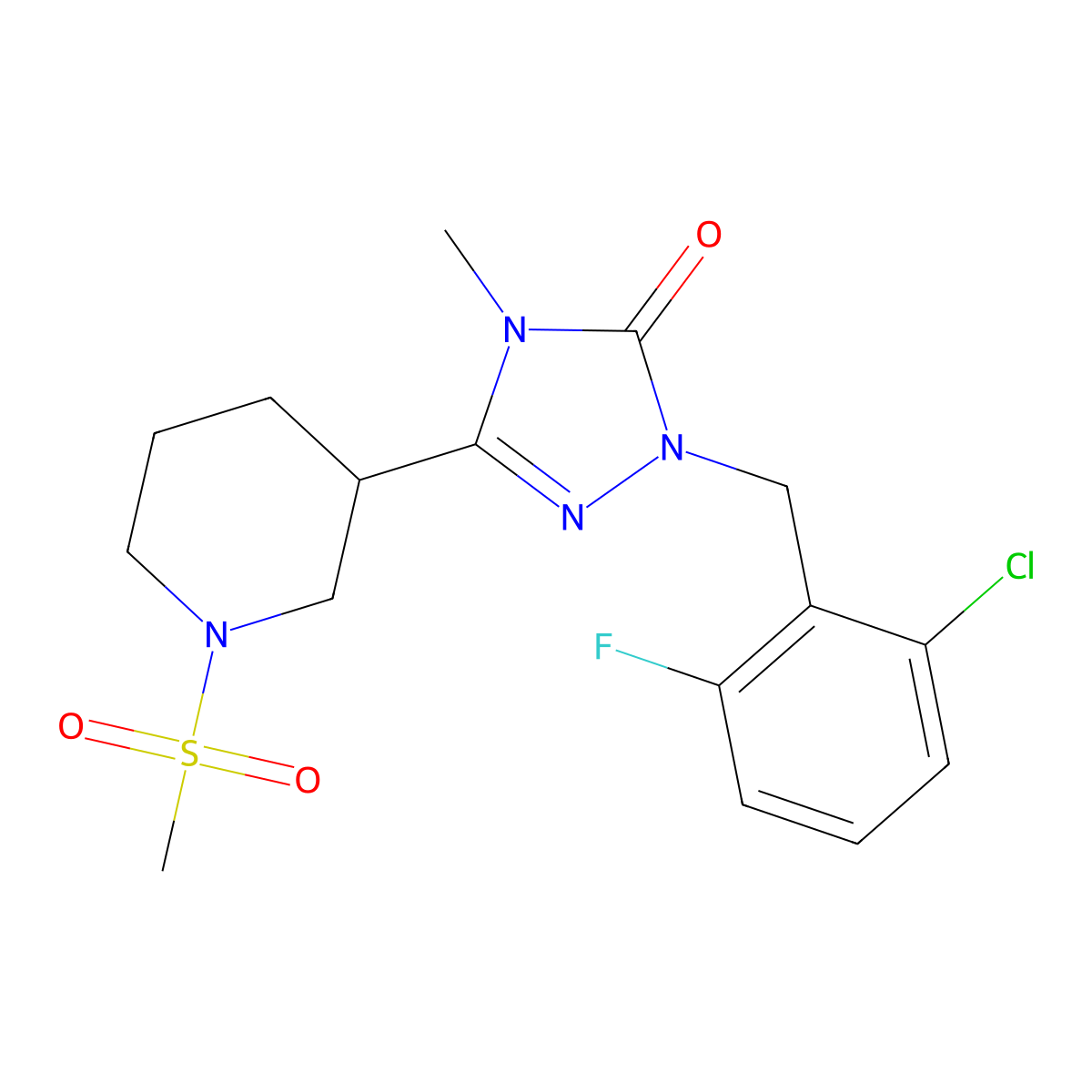 1-(2-chloro-6-fluorobenzyl)-4-methyl-3-(1-(methylsulfonyl)piperidin-3-yl)-1H-1,2,4-triazol-5(4H)-one molecular structure, CAS 1105249-69-1