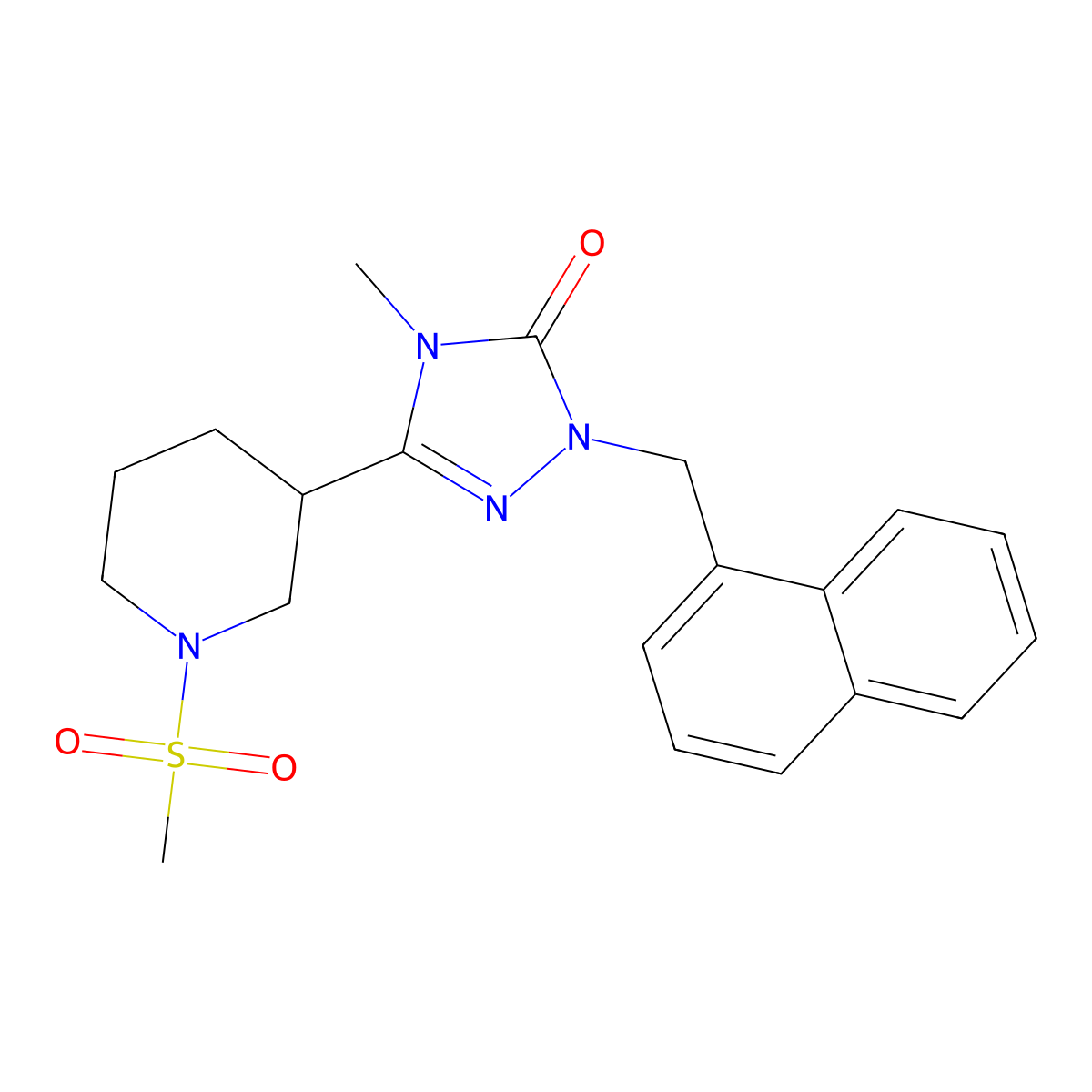 4-methyl-3-(1-(methylsulfonyl)piperidin-3-yl)-1-(naphthalen-1-ylmethyl)-1H-1,2,4-triazol-5(4H)-one molecular structure, CAS 1105249-75-9
