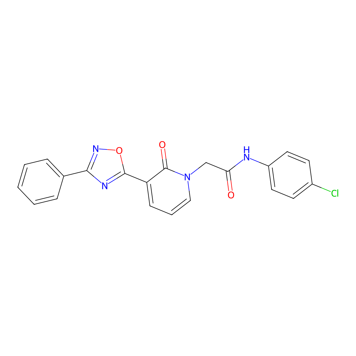 N-(4-chlorophenyl)-2-[2-oxo-3-(3-phenyl-1,2,4-oxadiazol-5-yl)pyridin-1(2H)-yl]acetamide molecular structure, CAS 1105249-76-0