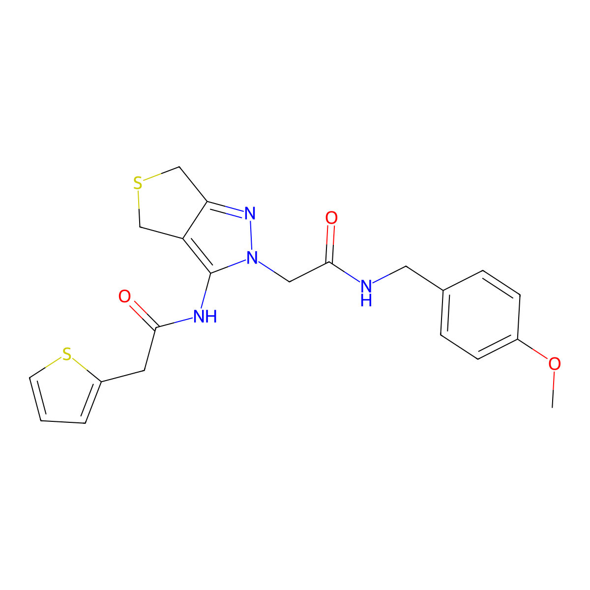 N-(4-methoxybenzyl)-2-(3-(2-(thiophen-2-yl)acetamido)-4,6-dihydro-2H-thieno[3,4-c]pyrazol-2-yl)acetamide molecular structure, CAS 1105249-77-1