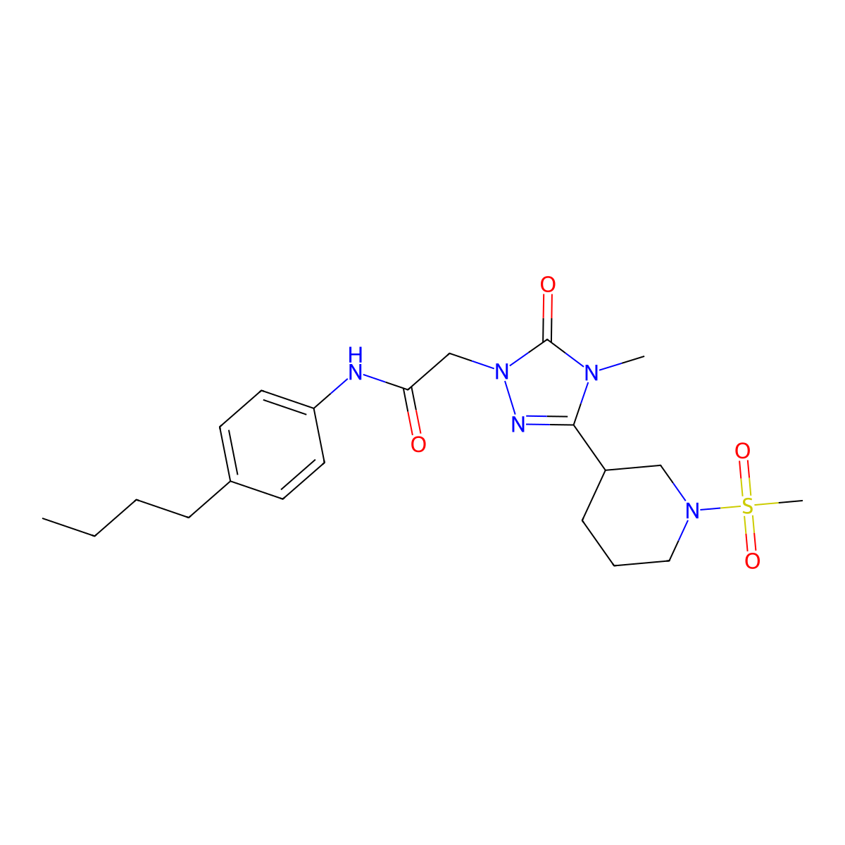 N-(4-butylphenyl)-2-(4-methyl-3-(1-(methylsulfonyl)piperidin-3-yl)-5-oxo-4,5-dihydro-1H-1,2,4-triazol-1-yl)acetamide molecular structure, CAS 1105249-81-7
