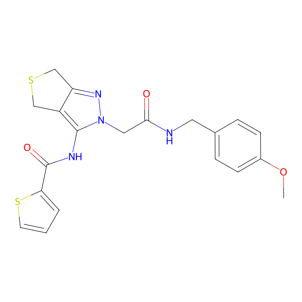 N-(2-(2-((4-methoxybenzyl)amino)-2-oxoethyl)-4,6-dihydro-2H-thieno[3,4-c]pyrazol-3-yl)thiophene-2-carboxamide molecular structure, CAS 1105249-83-9