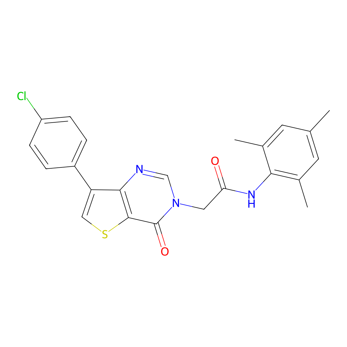 2-(7-(4-chlorophenyl)-4-oxothieno[3,2-d]pyrimidin-3(4H)-yl)-N-mesitylacetamide molecular structure, CAS 1105249-97-5