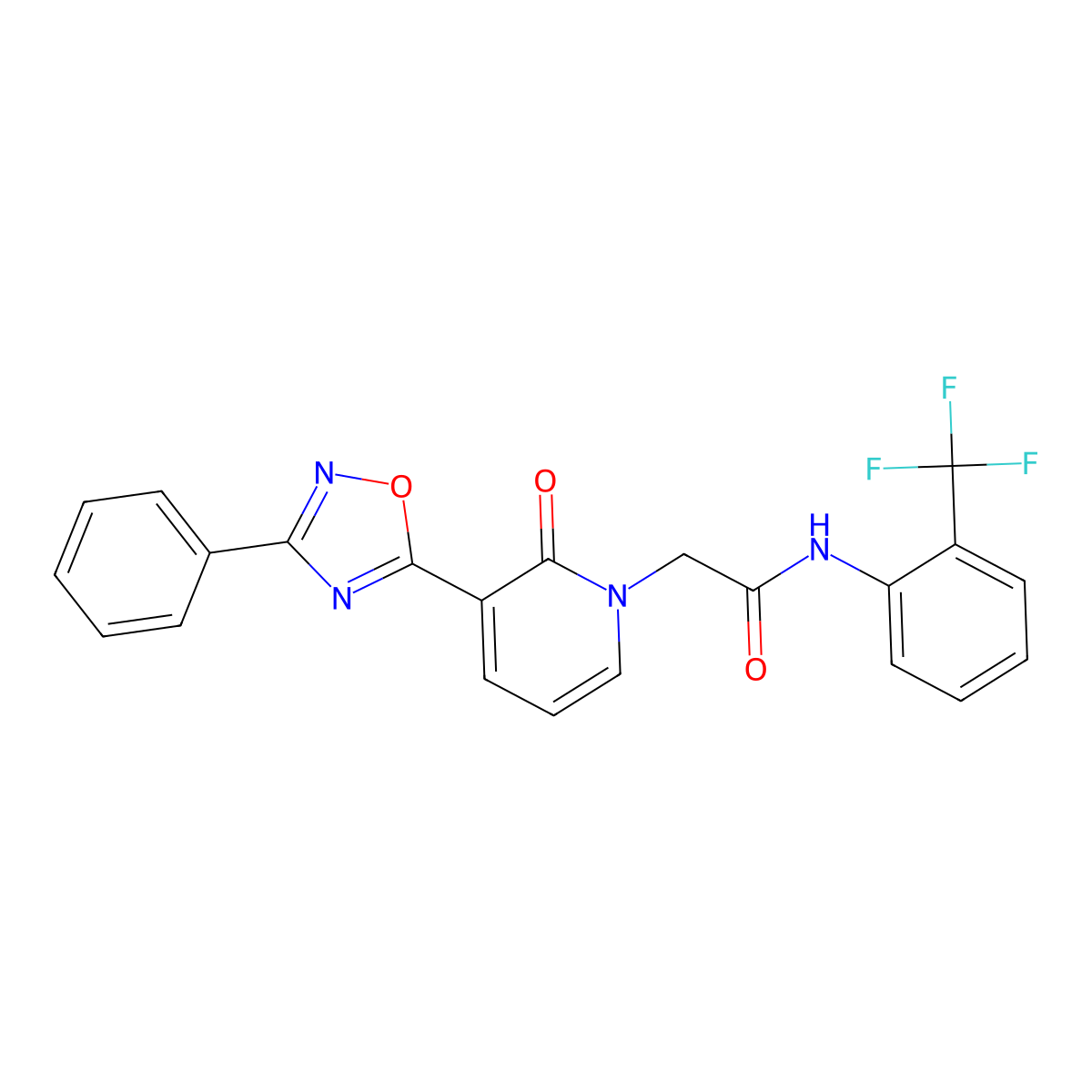 2-[2-oxo-3-(3-phenyl-1,2,4-oxadiazol-5-yl)pyridin-1(2H)-yl]-N-[2-(trifluoromethyl)phenyl]acetamide molecular structure, CAS 1105250-12-1