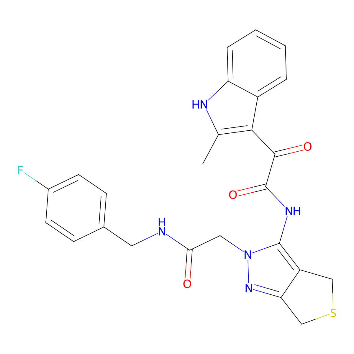 N-(2-(2-((4-fluorobenzyl)amino)-2-oxoethyl)-4,6-dihydro-2H-thieno[3,4-c]pyrazol-3-yl)-2-(2-methyl-1H-indol-3-yl)-2-oxoacetamide molecular structure, CAS 1105250-43-8