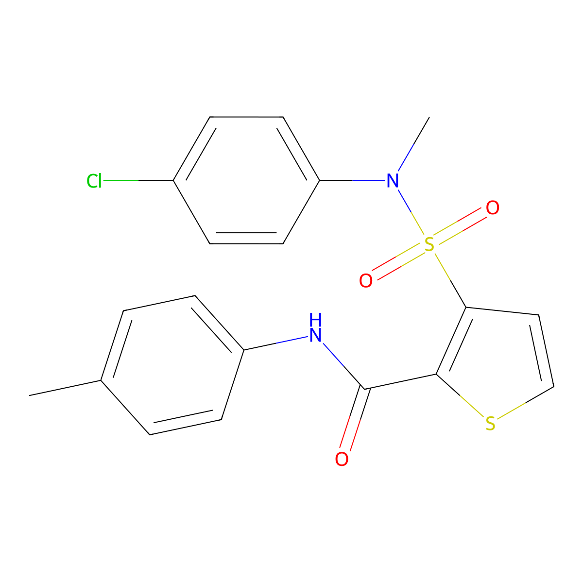 3-(N-(4-chlorophenyl)-N-methylsulfamoyl)-N-(p-tolyl)thiophene-2-carboxamide molecular structure, CAS 1105250-72-3