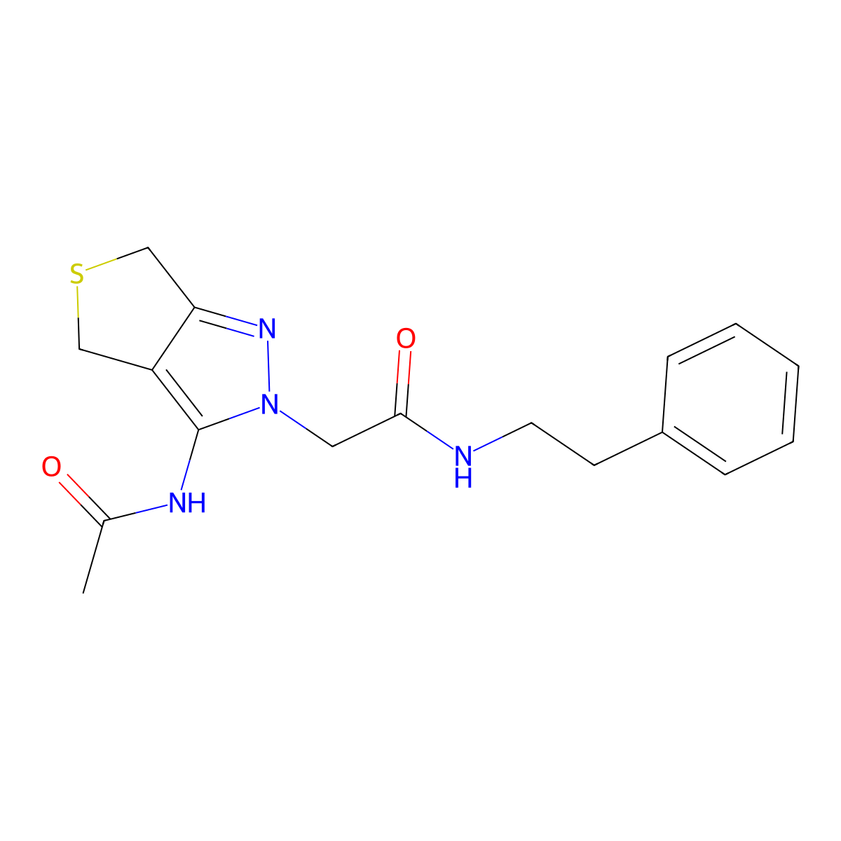 2-(3-acetamido-4,6-dihydro-2H-thieno[3,4-c]pyrazol-2-yl)-N-phenethylacetamide molecular structure, CAS 1105250-73-4
