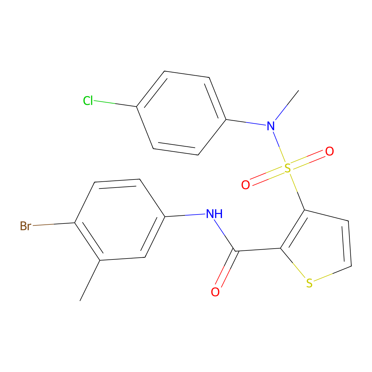 N-(4-bromo-3-methylphenyl)-3-[(4-chlorophenyl)(methyl)sulfamoyl]thiophene-2-carboxamide molecular structure, CAS 1105250-78-9