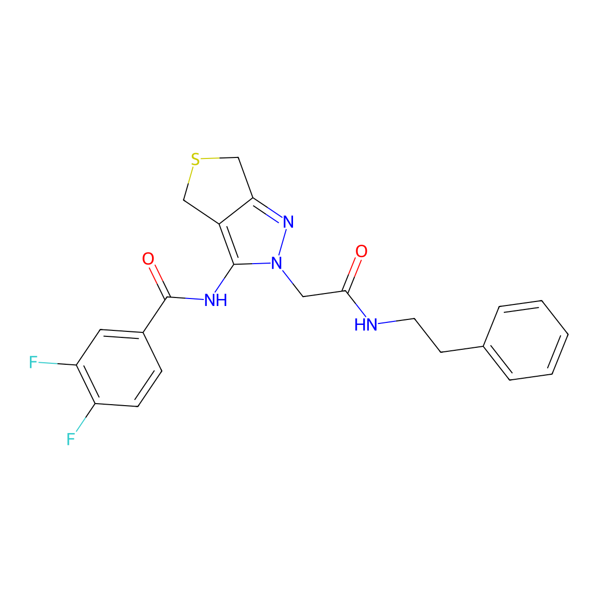 3,4-difluoro-N-(2-(2-oxo-2-(phenethylamino)ethyl)-4,6-dihydro-2H-thieno[3,4-c]pyrazol-3-yl)benzamide molecular structure, CAS 1105250-85-8
