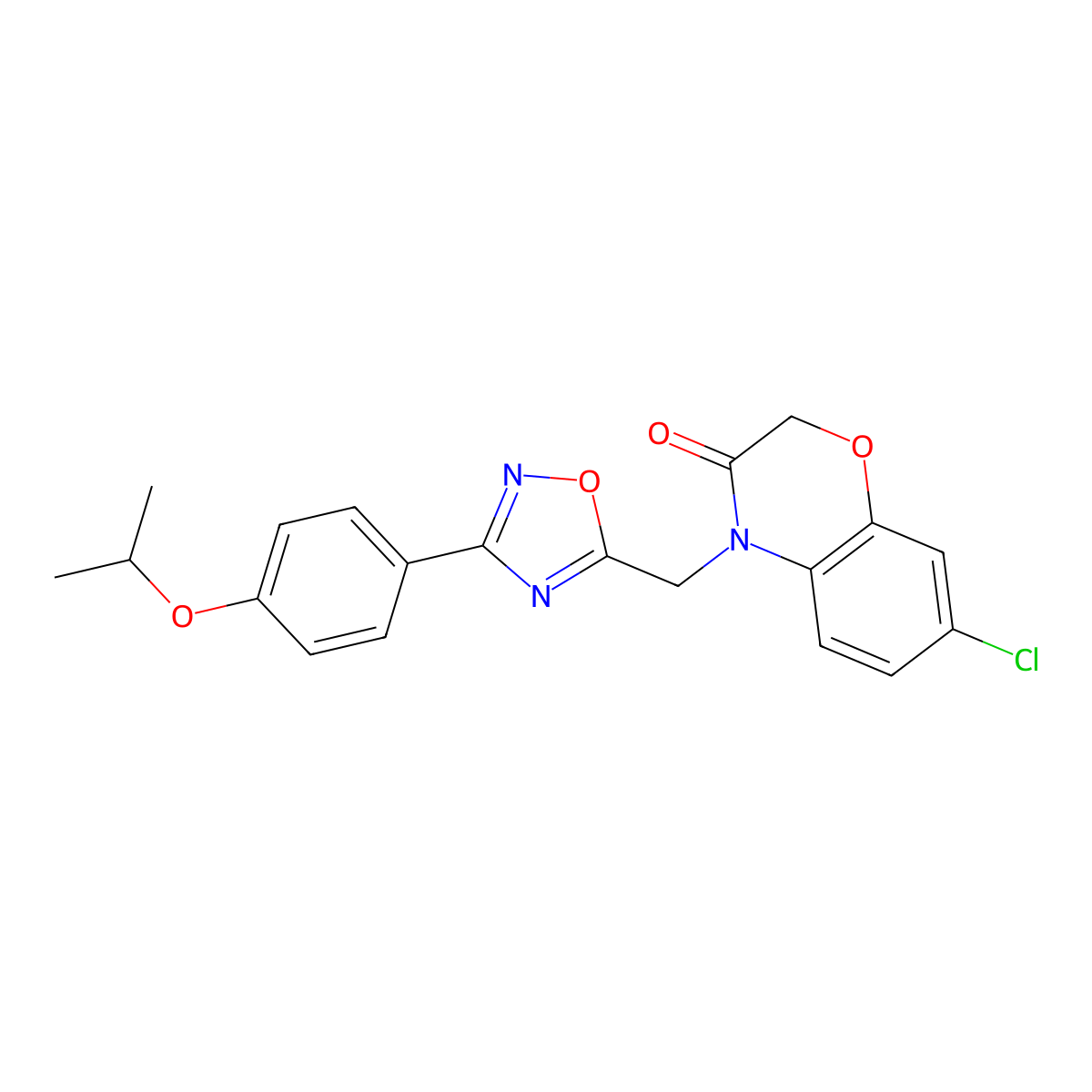 7-chloro-4-{[3-(4-isopropoxyphenyl)-1,2,4-oxadiazol-5-yl]methyl}-2H-1,4-benzoxazin-3(4H)-one molecular structure, CAS 1105250-87-0