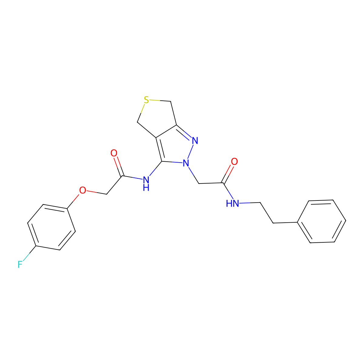 2-(4-fluorophenoxy)-N-(2-(2-oxo-2-(phenethylamino)ethyl)-4,6-dihydro-2H-thieno[3,4-c]pyrazol-3-yl)acetamide molecular structure, CAS 1105250-91-6