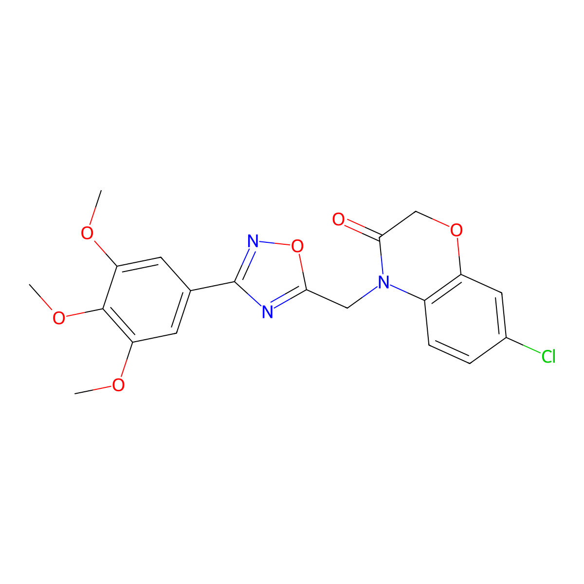 7-chloro-4-((3-(3,4,5-trimethoxyphenyl)-1,2,4-oxadiazol-5-yl)methyl)-2H-benzo[b][1,4]oxazin-3(4H)-one molecular structure, CAS 1105250-93-8