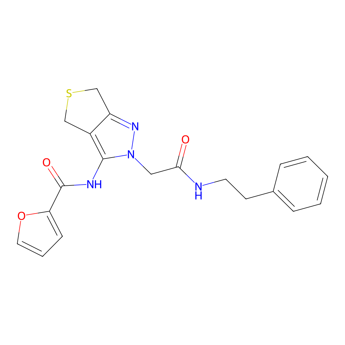 N-(2-(2-oxo-2-(phenethylamino)ethyl)-4,6-dihydro-2H-thieno[3,4-c]pyrazol-3-yl)furan-2-carboxamide molecular structure, CAS 1105250-97-2