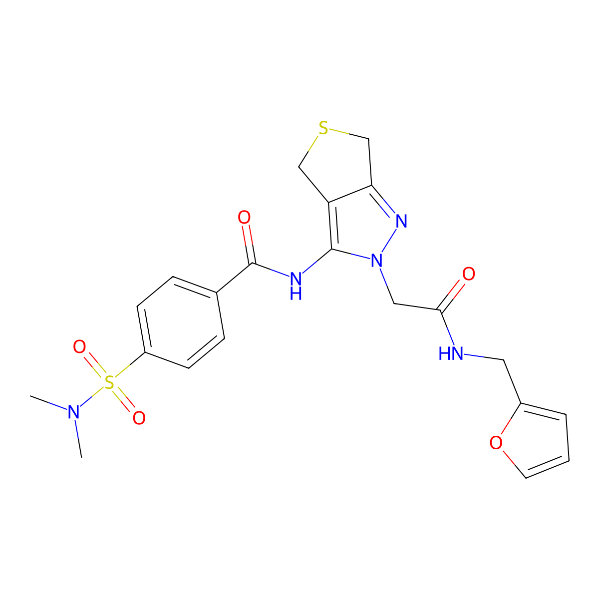 4-(N,N-dimethylsulfamoyl)-N-(2-(2-((furan-2-ylmethyl)amino)-2-oxoethyl)-4,6-dihydro-2H-thieno[3,4-c]pyrazol-3-yl)benzamide molecular structure, CAS 1105251-10-2