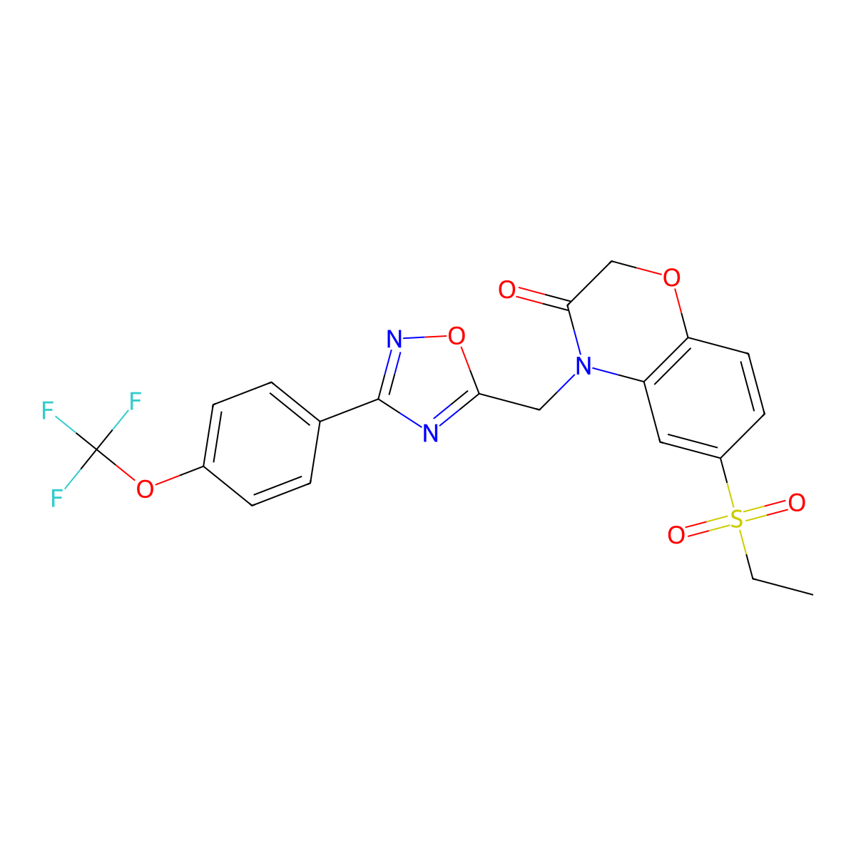 6-(ethanesulfonyl)-4-({3-[4-(trifluoromethoxy)phenyl]-1,2,4-oxadiazol-5-yl}methyl)-3,4-dihydro-2H-1,4-benzoxazin-3-one molecular structure, CAS 1105251-15-7