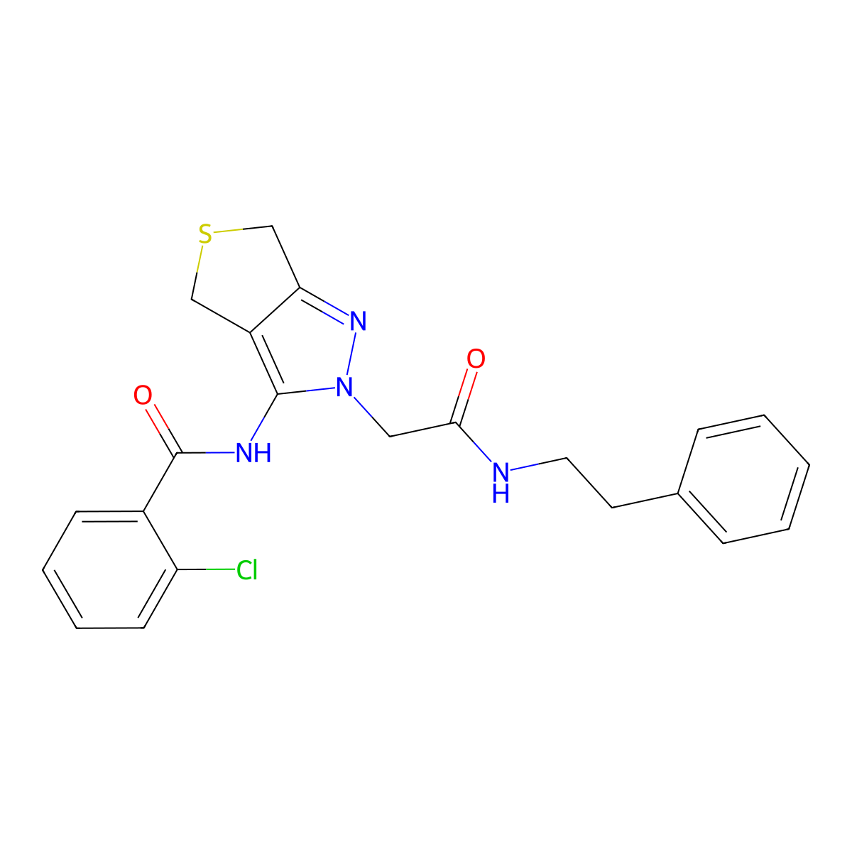 2-chloro-N-(2-(2-oxo-2-(phenethylamino)ethyl)-4,6-dihydro-2H-thieno[3,4-c]pyrazol-3-yl)benzamide molecular structure, CAS 1105251-18-0