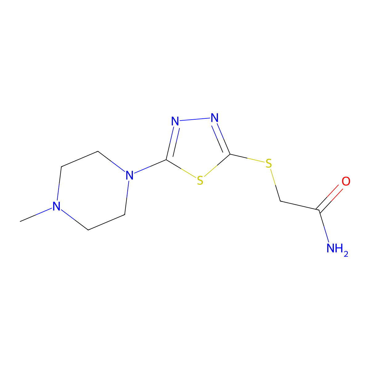 2-((5-(4-Methylpiperazin-1-yl)-1,3,4-thiadiazol-2-yl)thio)acetamide molecular structure, CAS 1105251-22-6