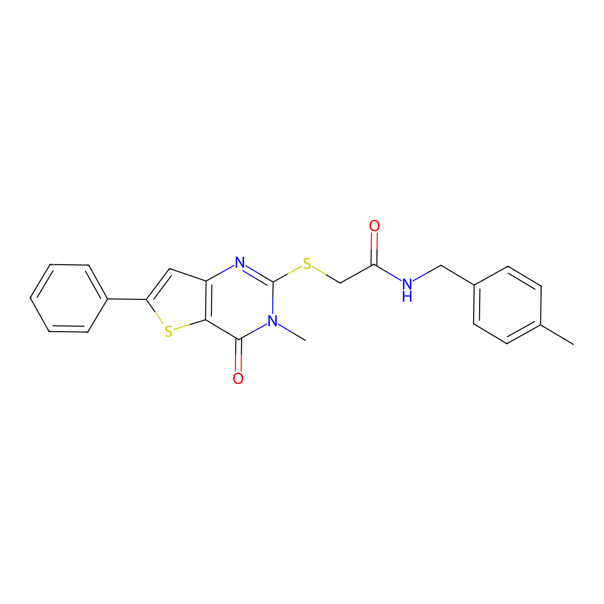 2-({3-methyl-4-oxo-6-phenyl-3H,4H-thieno[3,2-d]pyrimidin-2-yl}sulfanyl)-N-[(4-methylphenyl)methyl]acetamide molecular structure, CAS 1105251-27-1