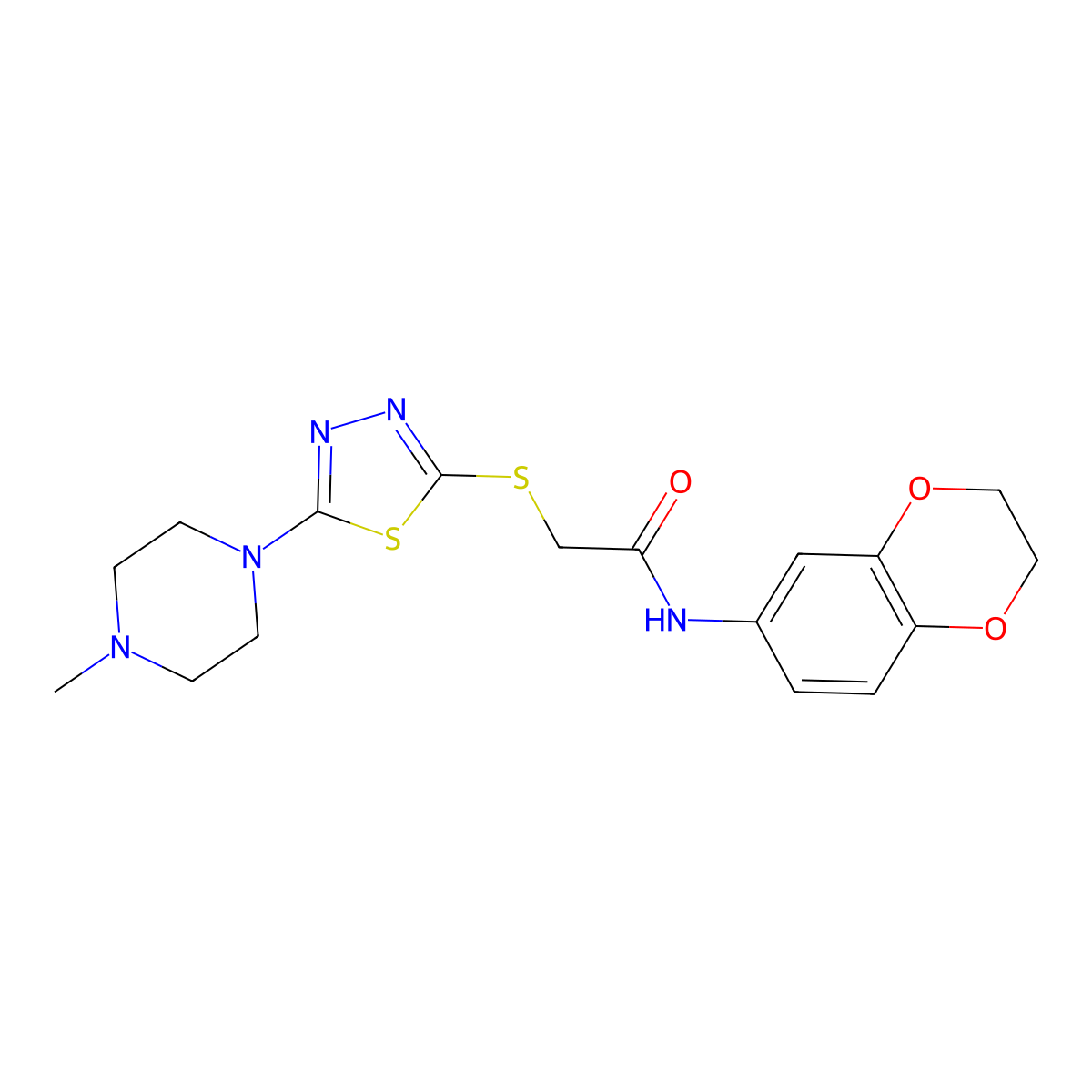 N-(2,3-dihydrobenzo[b][1,4]dioxin-6-yl)-2-((5-(4-methylpiperazin-1-yl)-1,3,4-thiadiazol-2-yl)thio)acetamide molecular structure, CAS 1105251-30-6