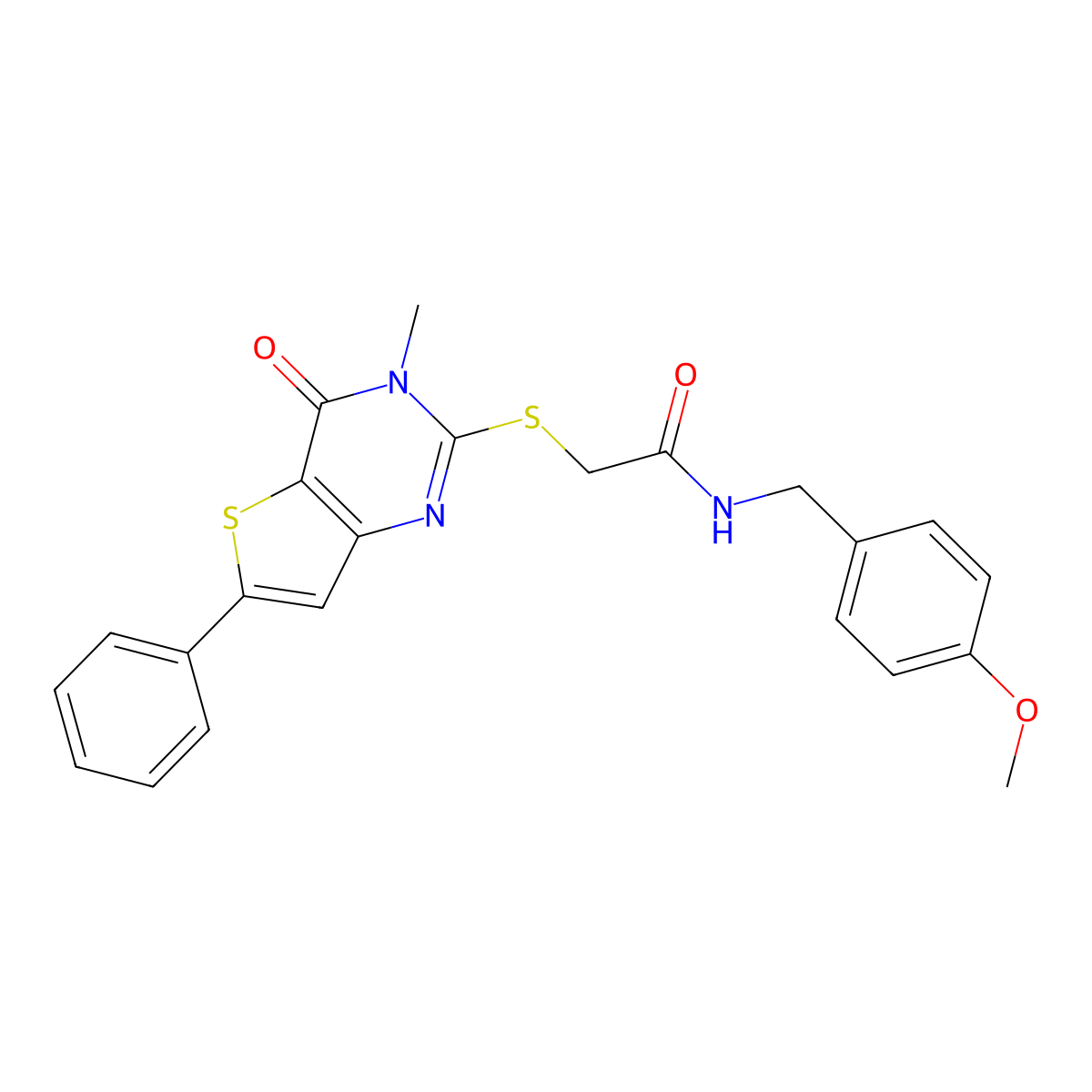 N-[(4-methoxyphenyl)methyl]-2-({3-methyl-4-oxo-6-phenyl-3H,4H-thieno[3,2-d]pyrimidin-2-yl}sulfanyl)acetamide molecular structure, CAS 1105251-31-7