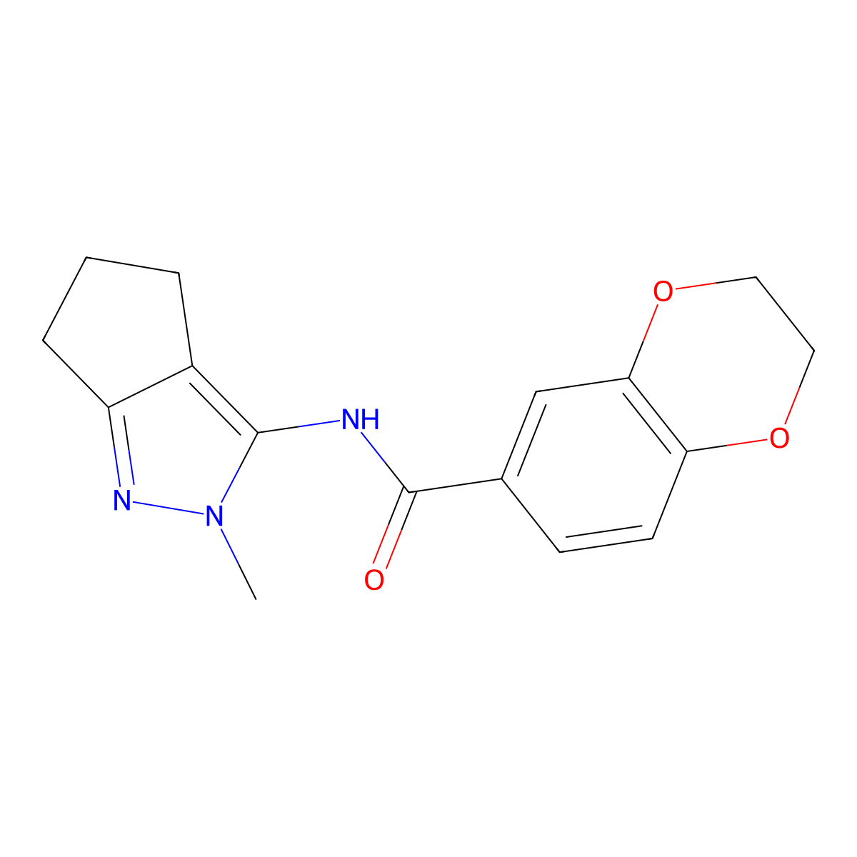 N-(2-methyl-2,4,5,6-tetrahydrocyclopenta[c]pyrazol-3-yl)-2,3-dihydrobenzo[b][1,4]dioxine-6-carboxamide molecular structure, CAS 1105251-32-8