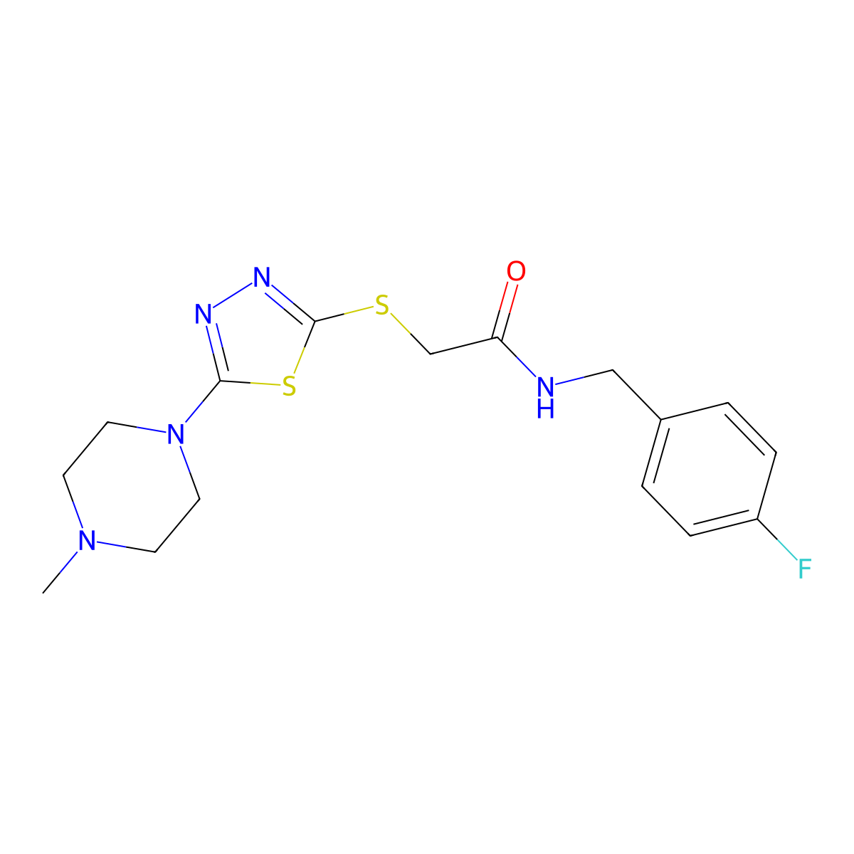 N-(4-fluorobenzyl)-2-((5-(4-methylpiperazin-1-yl)-1,3,4-thiadiazol-2-yl)thio)acetamide molecular structure, CAS 1105251-39-5