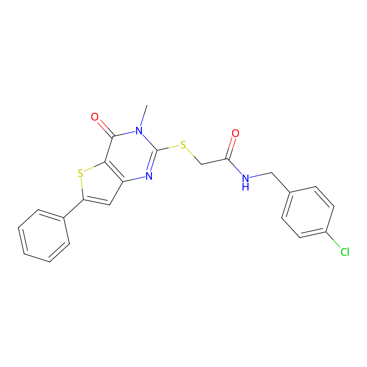 N-[(4-chlorophenyl)methyl]-2-({3-methyl-4-oxo-6-phenyl-3H,4H-thieno[3,2-d]pyrimidin-2-yl}sulfanyl)acetamide molecular structure, CAS 1105251-40-8