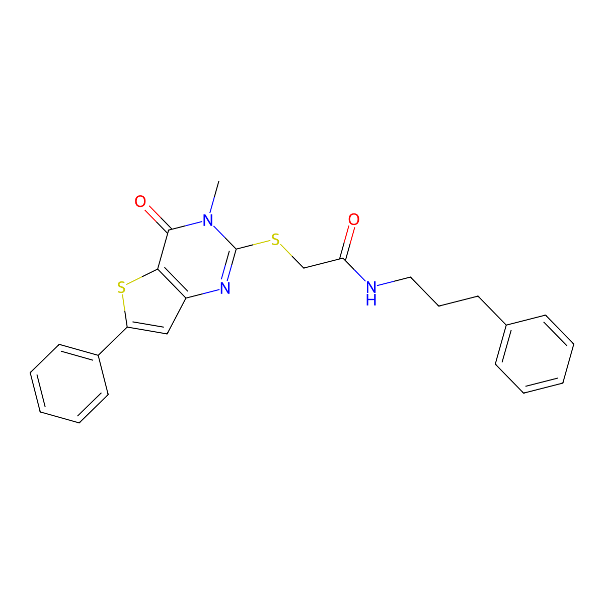 2-({3-methyl-4-oxo-6-phenyl-3H,4H-thieno[3,2-d]pyrimidin-2-yl}sulfanyl)-N-(3-phenylpropyl)acetamide molecular structure, CAS 1105251-44-2