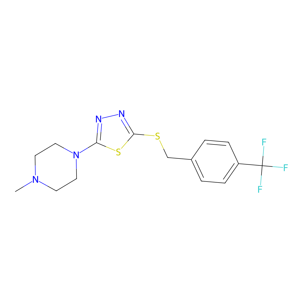 2-(4-Methylpiperazin-1-yl)-5-((4-(trifluoromethyl)benzyl)thio)-1,3,4-thiadiazole molecular structure, CAS 1105251-51-1