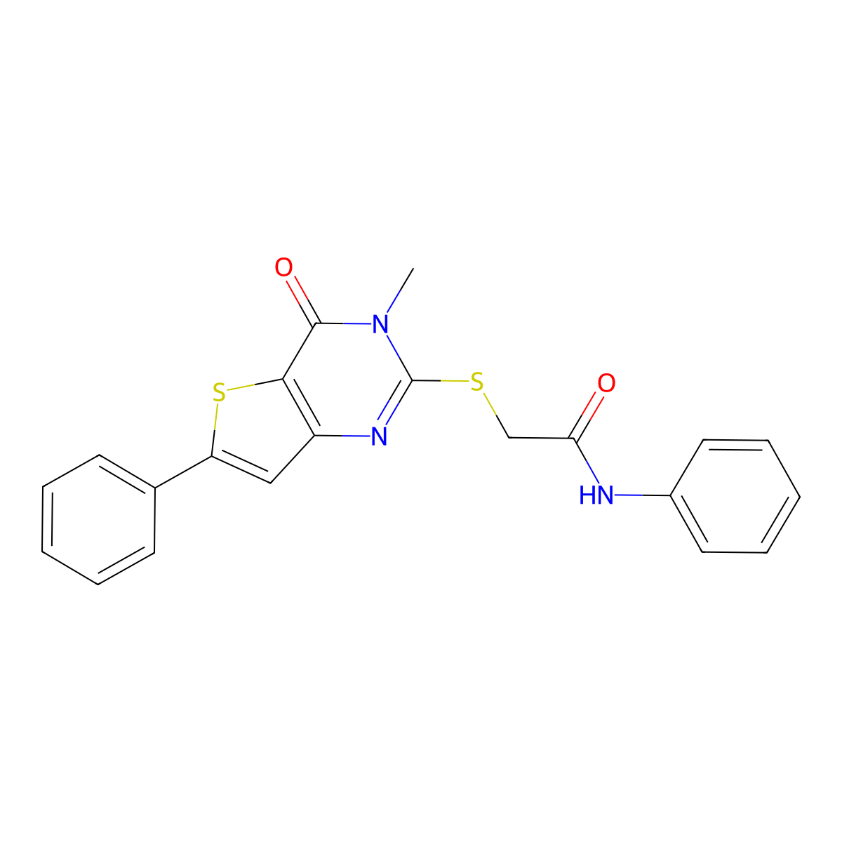 2-({3-methyl-4-oxo-6-phenyl-3H,4H-thieno[3,2-d]pyrimidin-2-yl}sulfanyl)-N-phenylacetamide molecular structure, CAS 1105251-52-2