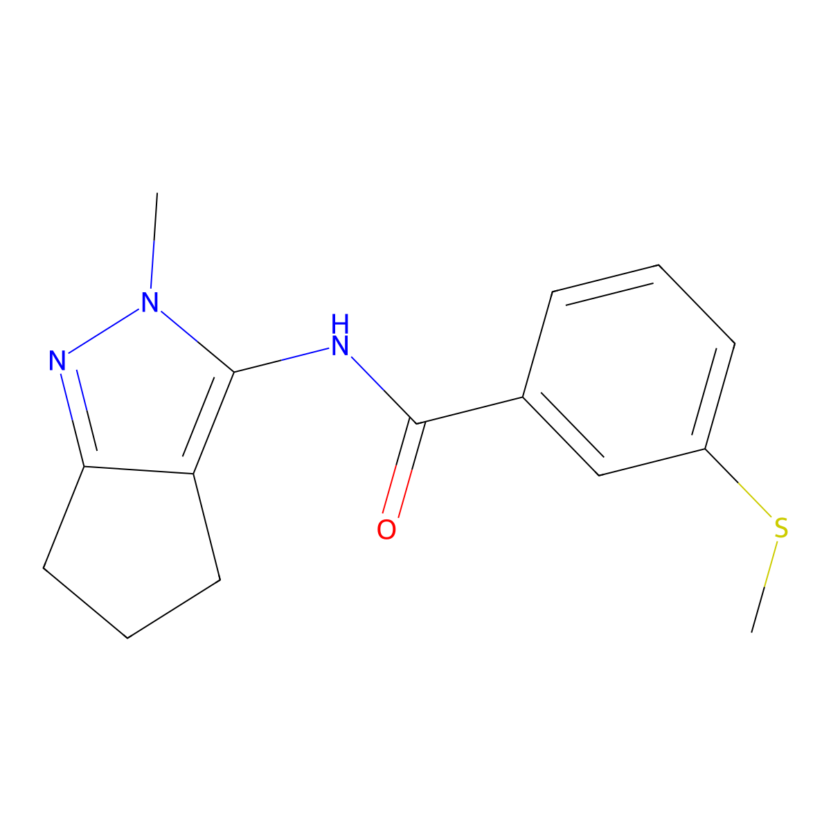 N-(2-methyl-2,4,5,6-tetrahydrocyclopenta[c]pyrazol-3-yl)-3-(methylthio)benzamide molecular structure, CAS 1105251-53-3