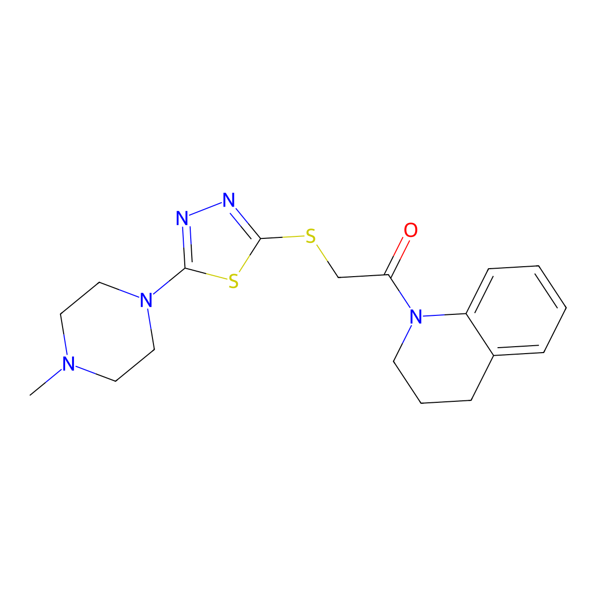 1-(3,4-dihydroquinolin-1(2H)-yl)-2-((5-(4-methylpiperazin-1-yl)-1,3,4-thiadiazol-2-yl)thio)ethanone molecular structure, CAS 1105251-59-9