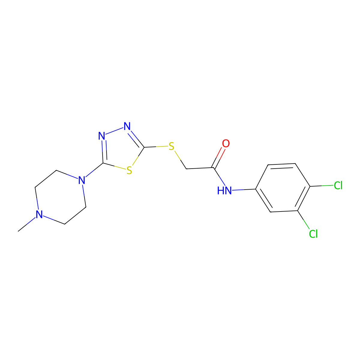 N-(3,4-dichlorophenyl)-2-((5-(4-methylpiperazin-1-yl)-1,3,4-thiadiazol-2-yl)thio)acetamide molecular structure, CAS 1105251-63-5