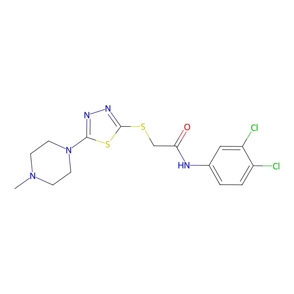 N-(3,4-dichlorophenyl)-2-((5-(4-methylpiperazin-1-yl)-1,3,4-thiadiazol-2-yl)thio)acetamide molecular structure, CAS 1105251-63-5