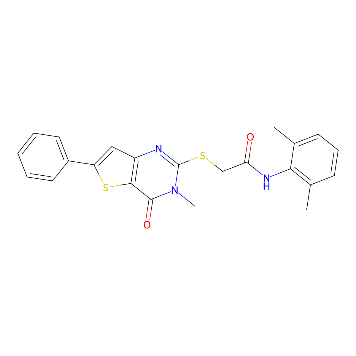 N-(2,6-dimethylphenyl)-2-({3-methyl-4-oxo-6-phenyl-3H,4H-thieno[3,2-d]pyrimidin-2-yl}sulfanyl)acetamide molecular structure, CAS 1105251-64-6