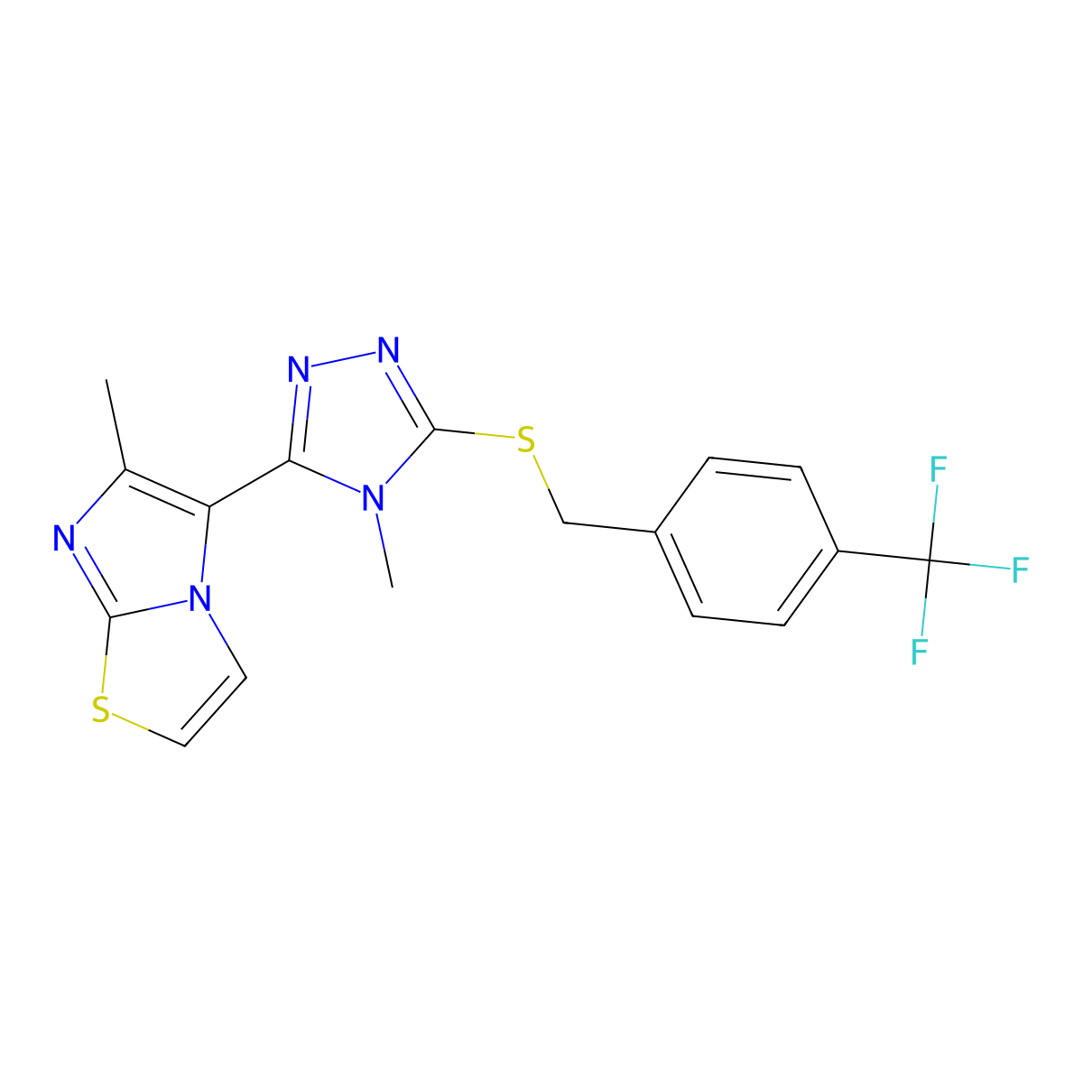 6-methyl-5-(4-methyl-5-((4-(trifluoromethyl)benzyl)thio)-4H-1,2,4-triazol-3-yl)imidazo[2,1-b]thiazole molecular structure, CAS 1105251-66-8