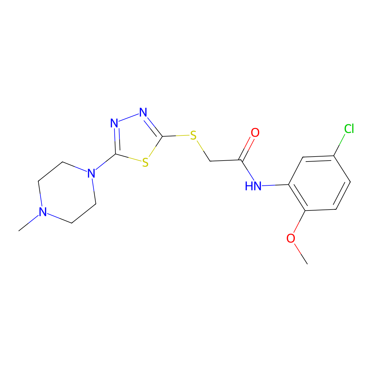 N-(5-chloro-2-methoxyphenyl)-2-((5-(4-methylpiperazin-1-yl)-1,3,4-thiadiazol-2-yl)thio)acetamide molecular structure, CAS 1105251-67-9